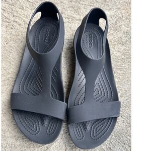 Crocs Serena Sandals Womens 8 Black T-Strap Slingback Flat Comfort  Ligjtweight